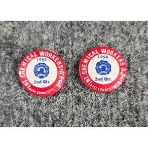 Vtg 1954 Chemical Workers Union AFL District Council Red Pins Lot of 2 Small